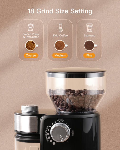 Electric Burr Coffee Grinder With 18 Grind Settings Cleaning Brush Adj