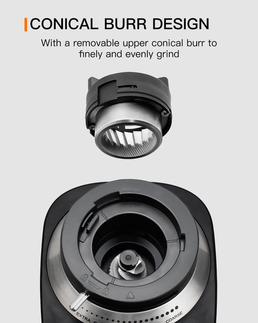 Conical Burr Coffee Grinder Stainless Steel Adjustable Burr Mill with