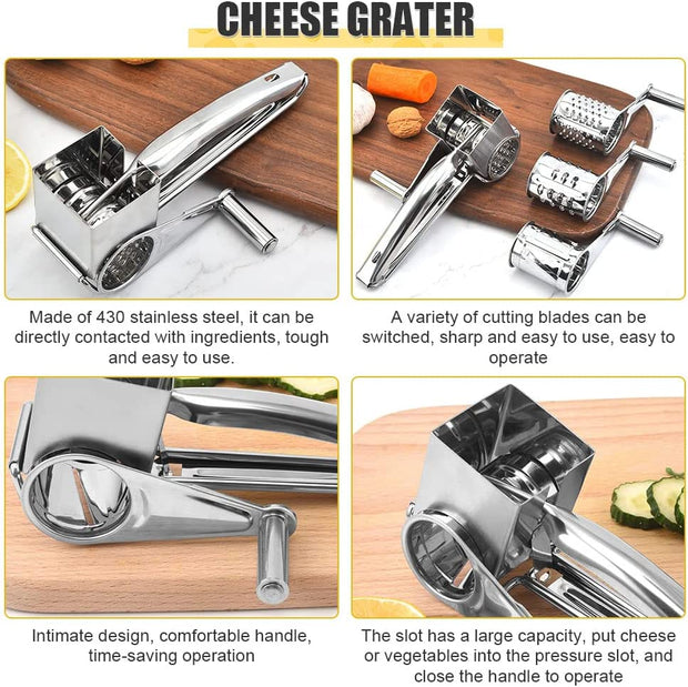 Sboly Rotary Cheese Grater - Cheese Cutter Slicer with 3 Stainless Drum for Grating Hard Cheese Chocolate Nuts Kitchen Tool