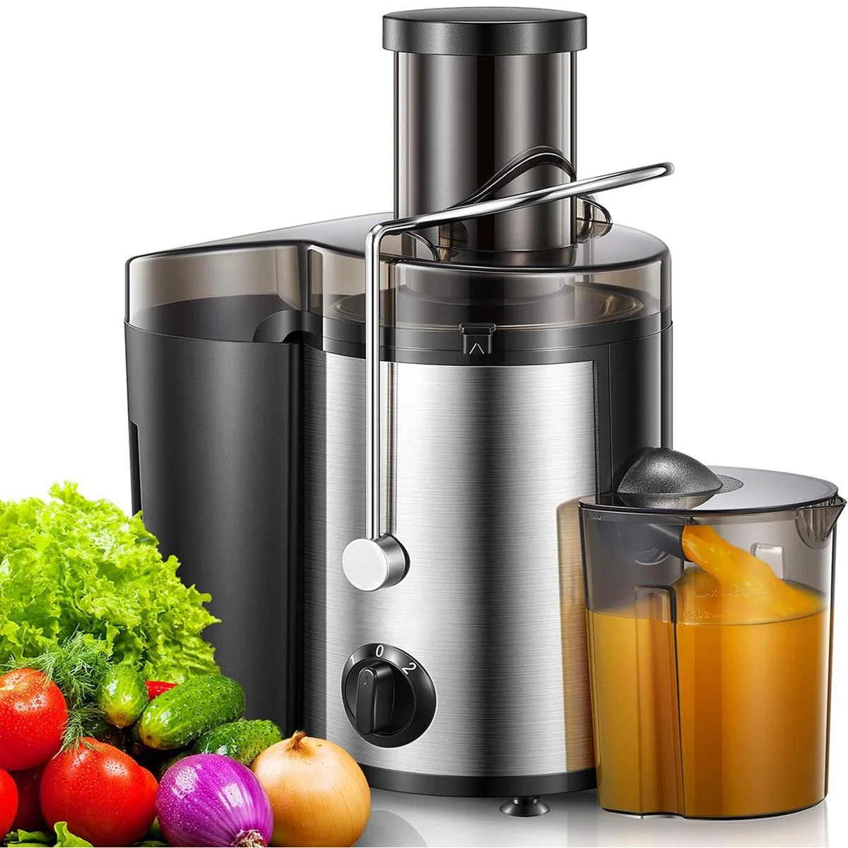 Sboly Juicer Machine, 800W Centrifugal Juicer Extractor with Wide Mouth 2.5" Feed Chute for Fruit Vegetable, Stainless Steel, 2-Speed