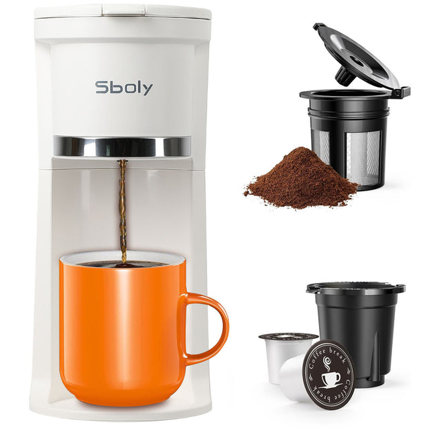MINI Sboly Single Serve Coffee Maker, Instant Coffee Maker One Cup for K Cup & Ground Coffee, 6 to 12 Oz Brew Sizes, Capsule Coffee Machine with Water Window and Descaling Reminder, Black