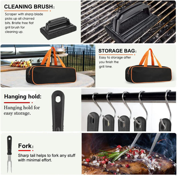 Sboly Grill Accessories, 29 Pcs BBQ Tools - Spatula Set with Basting Cover, Spatula, Scraper, Bottle, Tongs, Egg Ring, Perfect for Smoker, Camping, Kitchen, Barbecue