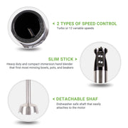 Sboly Hand Blender, 5-in-1 Multiduty Immersion Blender, 12 Speed Stick Blender for Smoothies, Baby Food, Sauces or Juice, Black