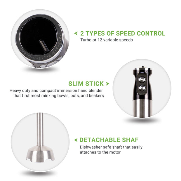 Sboly Hand Blender, 5-in-1 Multiduty Immersion Blender, 12 Speed Stick Blender for Smoothies, Baby Food, Sauces or Juice, Black
