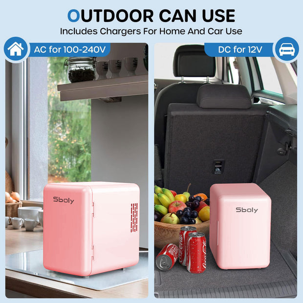 Sboly Mini Fridge, 4L Portable Dorm Refrigerator, 6 Can Mini Beverage Fridges for Skincare Car Dorm, Pink