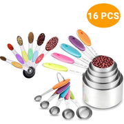 Sboly 16 Pcs Measuring Cups and Spoons Set - 6 Double Sided Magnetic Measuring Spoons, 5 Measuring Cups & 5 Measuring Spoons, for Cooking & Baking, Stainless Steel
