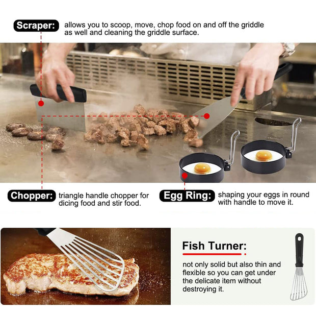 Sboly Grill Accessories, 29 Pcs BBQ Tools - Spatula Set with Basting Cover, Spatula, Scraper, Bottle, Tongs, Egg Ring, Perfect for Smoker, Camping, Kitchen, Barbecue