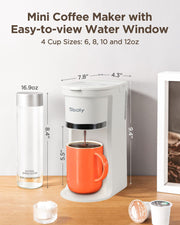MINI Sboly Single Serve Coffee Maker, Instant Coffee Maker One Cup for K Cup & Ground Coffee, 6 to 12 Oz Brew Sizes, Capsule Coffee Machine with Water Window and Descaling Reminder, Black