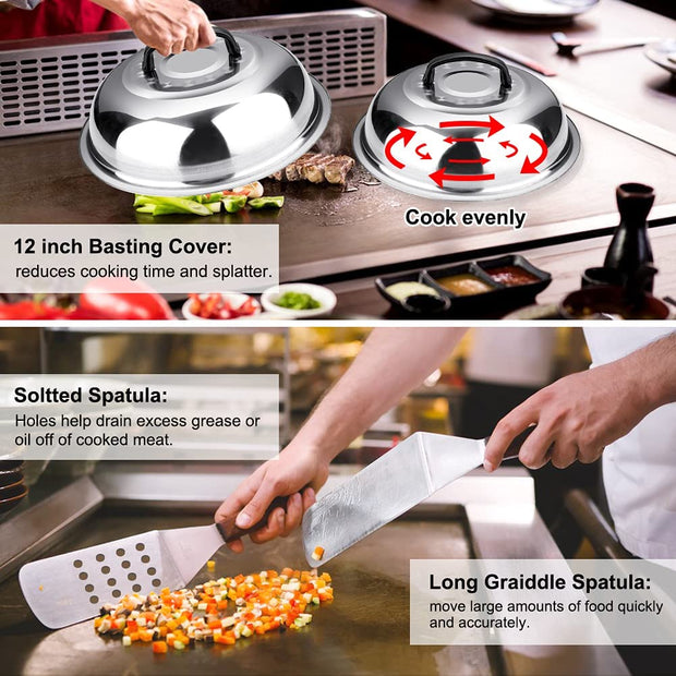 Sboly Grill Accessories, 29 Pcs BBQ Tools - Spatula Set with Basting Cover, Spatula, Scraper, Bottle, Tongs, Egg Ring, Perfect for Smoker, Camping, Kitchen, Barbecue