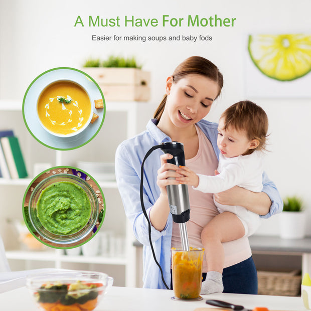 Sboly Hand Blender, 5-in-1 Multiduty Immersion Blender, 12 Speed Stick Blender for Smoothies, Baby Food, Sauces or Juice, Black