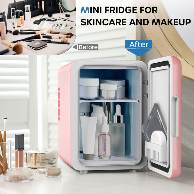 Sboly Mini Fridge, 4L Portable Dorm Refrigerator, 6 Can Mini Beverage Fridges for Skincare Car Dorm, Pink
