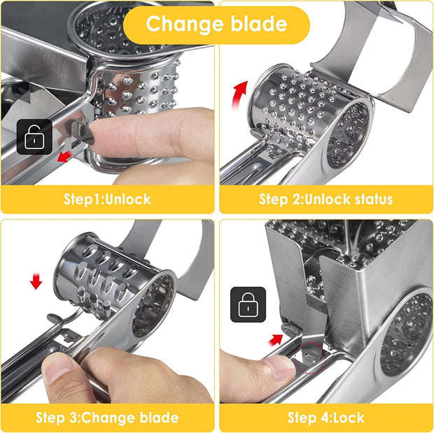 Sboly Rotary Cheese Grater - Cheese Cutter Slicer with 4 Stainless Drum for Grating Hard Cheese Chocolate Nuts Kitchen Tool