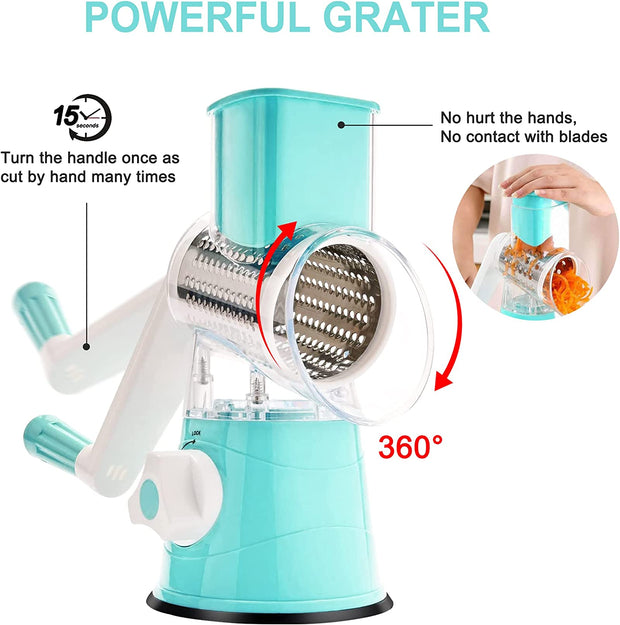 Sboly Rotary Cheese Grater, 3 Interchangeable Blades for Cheese Vegetable Nuts, Graters & Slicers, Blue