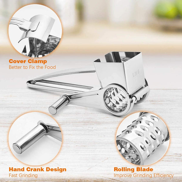 Sboly Rotary Cheese Grater - Cheese Cutter Slicer with 3 Stainless Drum for Grating Hard Cheese Chocolate Nuts Kitchen Tool