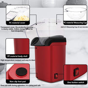 Sboly Hot Air Popcorn Popper, 3 Minutes Fast No Oil Healthy Popcorn Machine for Kids Adults, Great for Party and Watching Movies, 1200W, Red