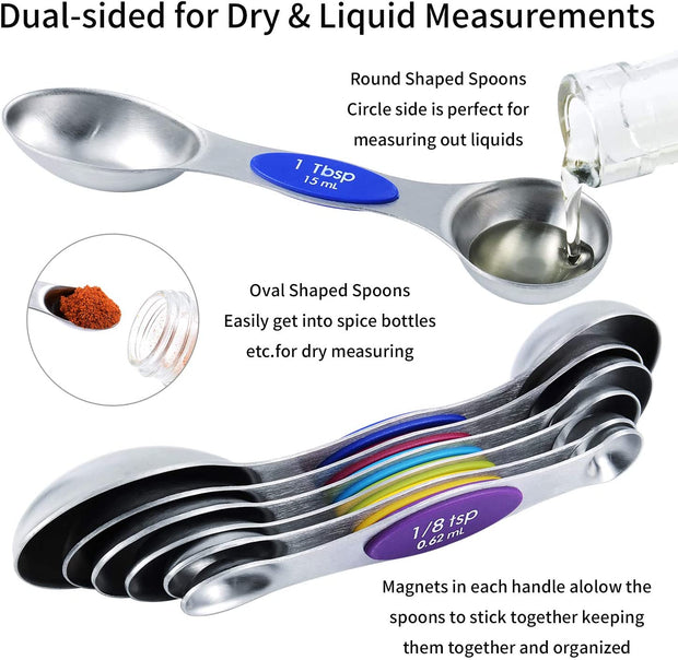 Sboly 16 Pcs Measuring Cups and Spoons Set - 6 Double Sided Magnetic Measuring Spoons, 5 Measuring Cups & 5 Measuring Spoons, for Cooking & Baking, Stainless Steel