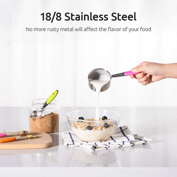 Sboly 16 Pcs Measuring Cups and Spoons Set - 6 Double Sided Magnetic Measuring Spoons, 5 Measuring Cups & 5 Measuring Spoons, for Cooking & Baking, Stainless Steel