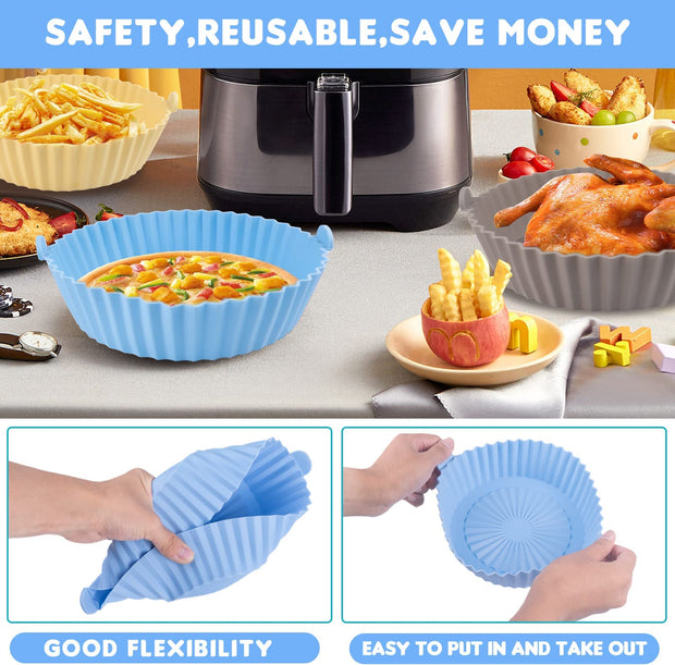 Sboly Reusable Air Fryer Liners, Food Grade Silicone Oilproof Easy Cleaning Air Fryer Basket, 6.7 inch, 3 Pcs