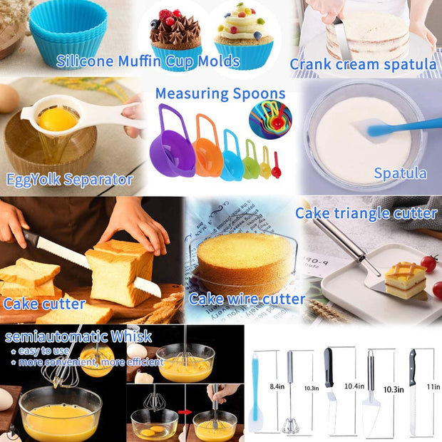Sboly Cake Decorating Supplies, 413 PCS Baking Supplies Kit with Cake Rotating Turntable Stand, Springform Pan Sets, Icing Piping Nozzles, Cake Topper,Piping Bags