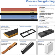 Sboly Sharpening Stone Knife Sharpeners - 400/1000 + 3000/8000 Grit Whetstone with Flattening Stone, Stone Fixer, Leather Strop, Bamboo Base, 3 Non-Slip Rubber Bases & Angle Guide