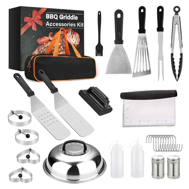 Sboly Grill Accessories, 29 Pcs BBQ Tools - Spatula Set with Basting Cover, Spatula, Scraper, Bottle, Tongs, Egg Ring, Perfect for Smoker, Camping, Kitchen, Barbecue