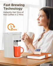 MINI Sboly Single Serve Coffee Maker, Instant Coffee Maker One Cup for K Cup & Ground Coffee, 6 to 12 Oz Brew Sizes, Capsule Coffee Machine with Water Window and Descaling Reminder, Black