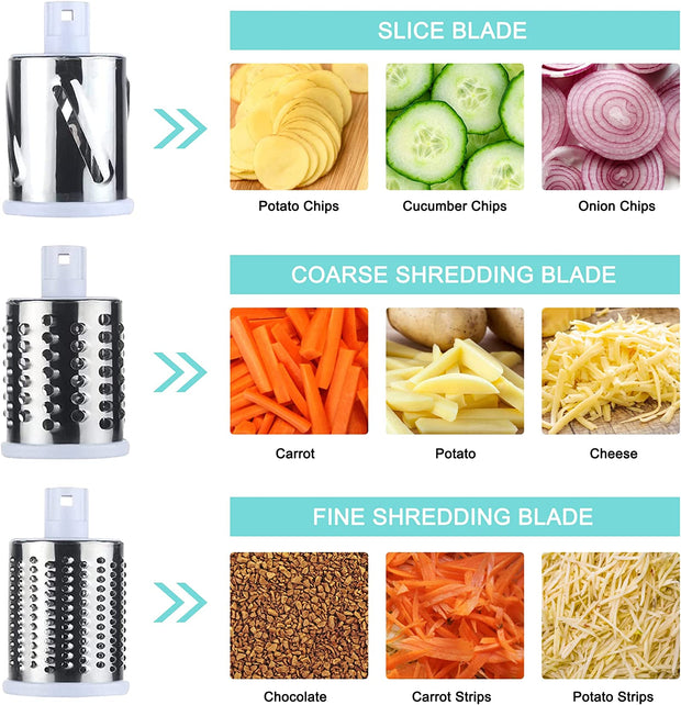 Sboly Rotary Cheese Grater, 3 Interchangeable Blades for Cheese Vegetable Nuts, Graters & Slicers, Blue