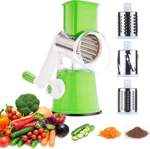 Sboly Rotary Cheese Grater, 3 Interchangeable Blades for Cheese Vegetable Nuts, Graters & Slicers, Green