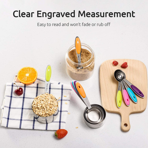 Sboly 16 Pcs Measuring Cups and Spoons Set - 6 Double Sided Magnetic Measuring Spoons, 5 Measuring Cups & 5 Measuring Spoons, for Cooking & Baking, Stainless Steel