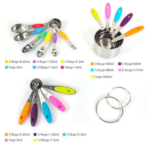 Sboly 16 Pcs Measuring Cups and Spoons Set - 6 Double Sided Magnetic Measuring Spoons, 5 Measuring Cups & 5 Measuring Spoons, for Cooking & Baking, Stainless Steel