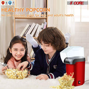 Sboly Hot Air Popcorn Popper, 3 Minutes Fast No Oil Healthy Popcorn Machine for Kids Adults, Great for Party and Watching Movies, 1200W, Red
