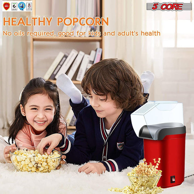 Sboly Hot Air Popcorn Popper, 3 Minutes Fast No Oil Healthy Popcorn Machine for Kids Adults, Great for Party and Watching Movies, 1200W, Red