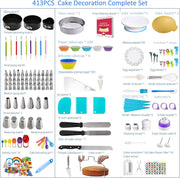 Sboly Cake Decorating Supplies, 413 PCS Baking Supplies Kit with Cake Rotating Turntable Stand, Springform Pan Sets, Icing Piping Nozzles, Cake Topper,Piping Bags