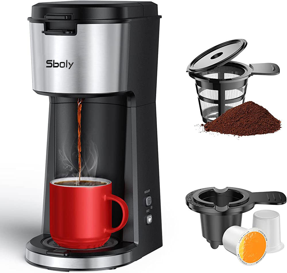 Sboly Single Serve Coffee Maker for K Cup & Ground Coffee, Coffee Make
