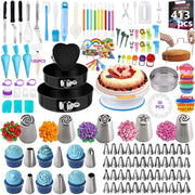 Sboly Cake Decorating Supplies, 413 PCS Baking Supplies Kit with Cake Rotating Turntable Stand, Springform Pan Sets, Icing Piping Nozzles, Cake Topper,Piping Bags