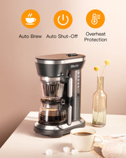 Grind and Brew Automatic Coffee Machine Single Cup Coffee Maker with a 12oz Glass Coffee Pot and Built-in Coffee Grinder