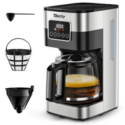 Stainless Steel Coffee Maker 10 Cup Drip Coffee Maker with Glass Pot with Timer and Strength Control