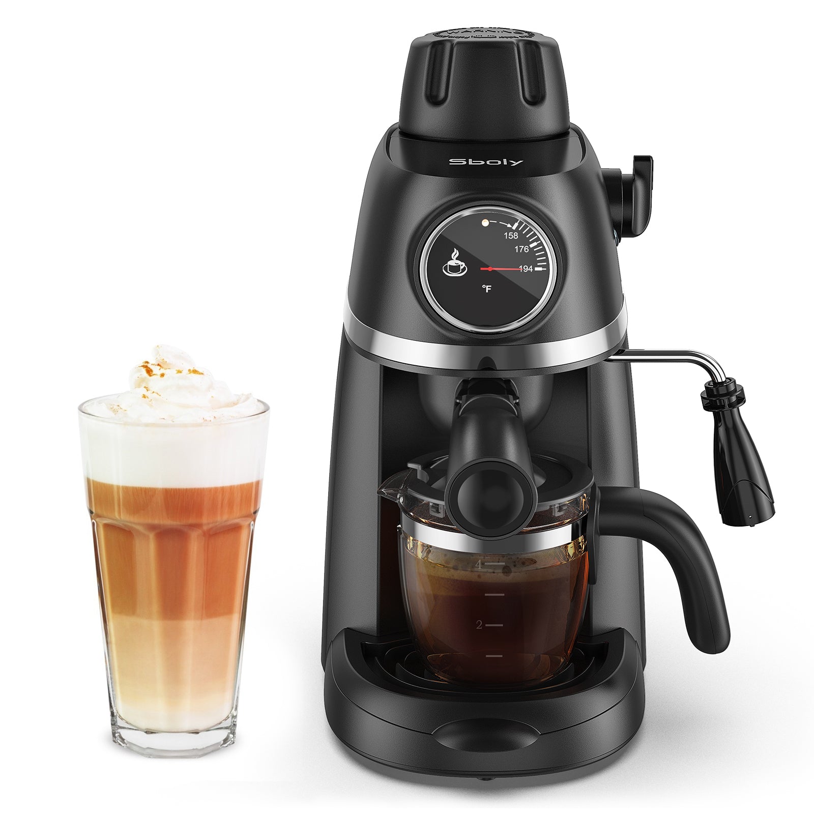 Cappuccino Latte Machine 14 Cup Coffee Maker with Milk Frother Thermo