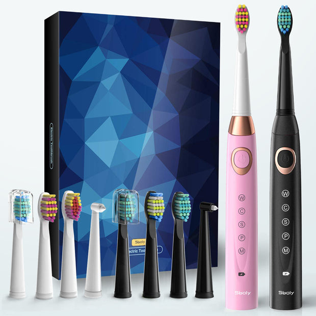 2 Sboly 508 Sonic Electric Toothbrushes, Black And Pink