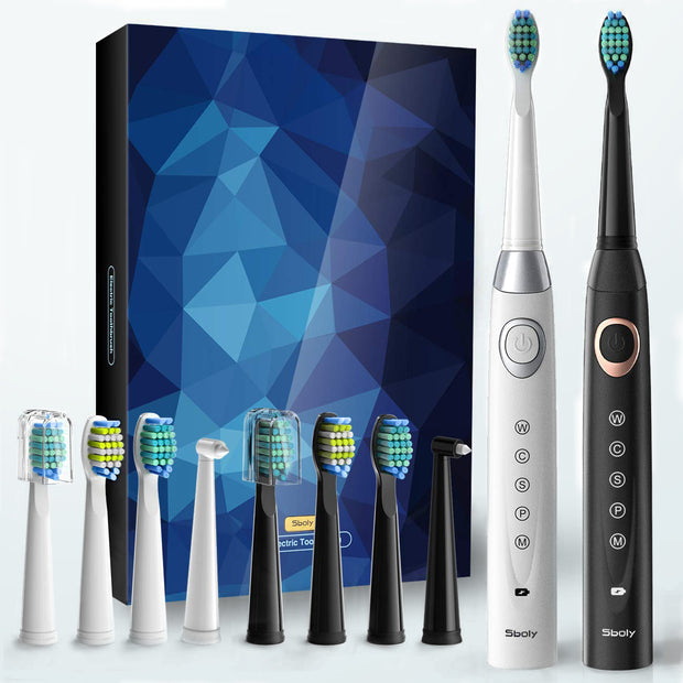 2 sboly 508 Sonic Electric Toothbrushes, Black and White
