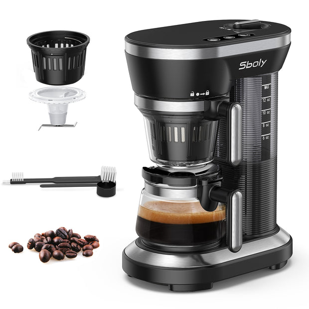 Grind and Brew Automatic Coffee Machine Single Cup Coffee Maker with a 12oz Glass Coffee Pot and Built-in Coffee Grinder