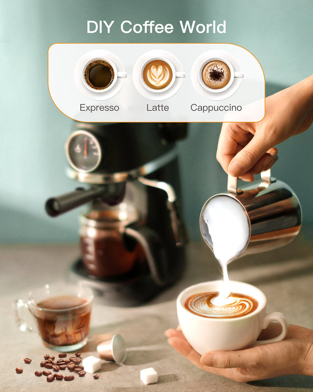 Cappuccino Latte Machine 1-4 Cup Coffee Maker with Milk Frother Thermometer Carafe