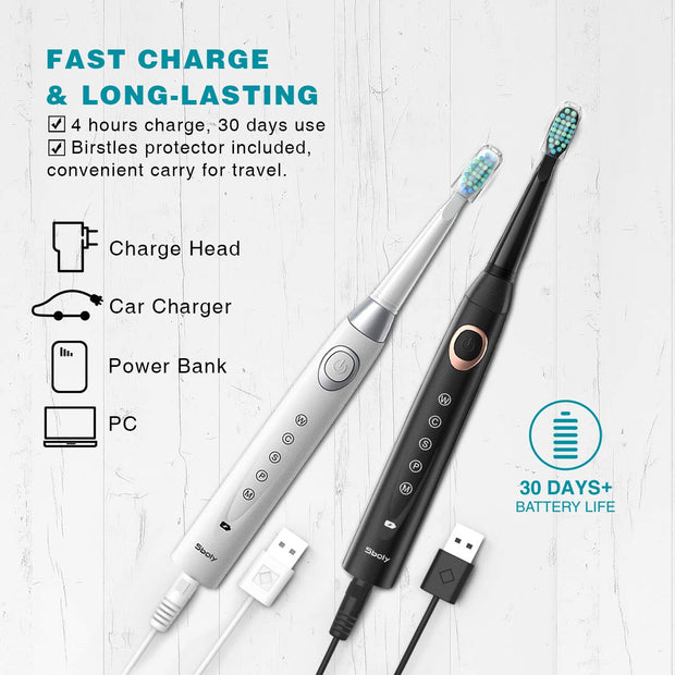 2 sboly 508 Sonic Electric Toothbrushes, Black and White