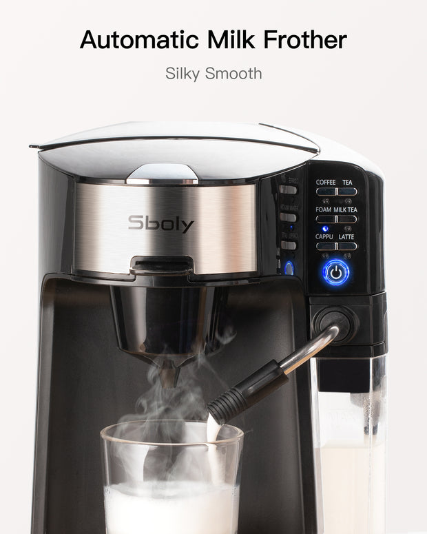 6-In-1 Coffee Machine Single Serve Coffee Tea Latte Cappuccino Maker with Dishwasher Milk Frother for K-Cup Pods Ground Coffee&nbsp;