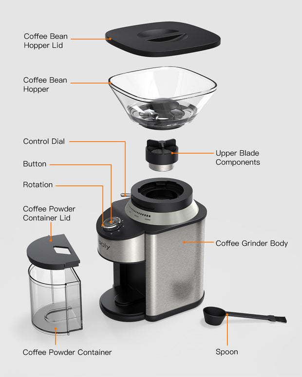 Conical Burr Coffee Grinder Stainless Steel Adjustable Burr Mill with 19 Precise Grind Setting for Drip Percolator French Press American Turkish Coffee Makers