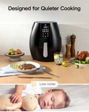 8-IN-1 Air Fryer 6.3 Qt with LCD Digital Touch Screen Cooking Tong Recipe Book Water-based Non-stick Coating Grill Shelf and Frying Basket