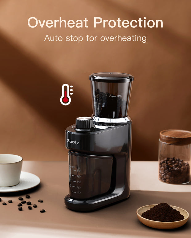 Conical Burr Coffee Grinder Adjustable  with 15 Precise Grind Setting for 2-12 Cups