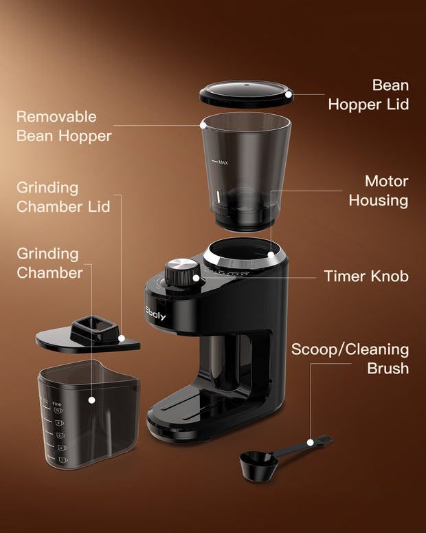 Conical Burr Coffee Grinder Adjustable  with 15 Precise Grind Setting for 2-12 Cups