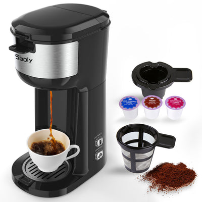 Sboly Coffee Maker, Single Serve Coffee Brewer for K-Cup Pod & Ground Coffee, Self Cleaning Function, 6 to 14 Oz.Brew Sizes