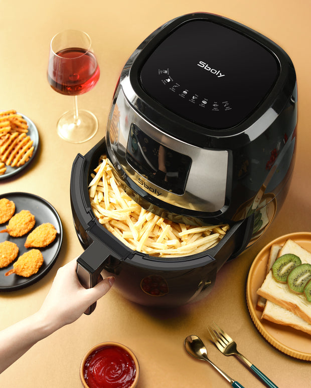 8 Mode Air Fryer 8.9 Qt LCD Digital Touch Screen with Cooking Tongs Recipe Book Water-based Non-stick Coating Grill Shelf and Frying Basket